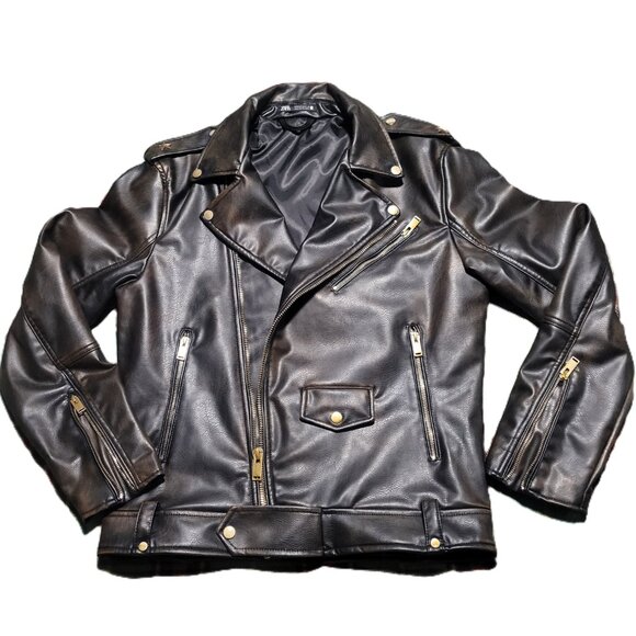 ZARA Men's Moto Biker Jacket Faux Leather Black Brown Medium NWOT - Picture 1 of 15